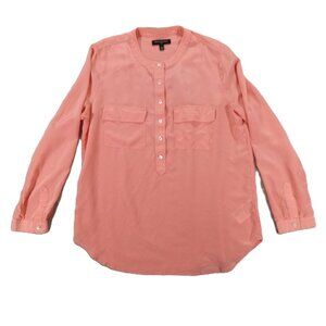 Banana Republic 100% Silk Top Blouse Women's XL Pink Semi Sheer Long Sleeve